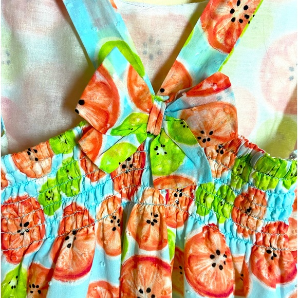 PENELOPE MACK Kiwi Melon Print Summer Sundress Flower Accent Girl’s Size 6X - Picture 5 of 6